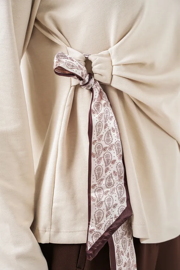 Kadın Fular Detaylu Uzun Kol Bluz 40000 - Krem