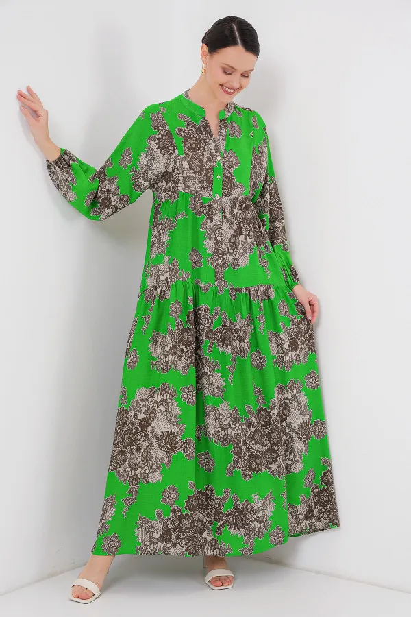 Robe hijab à motifs authentiques 2423 - Noir - Vert