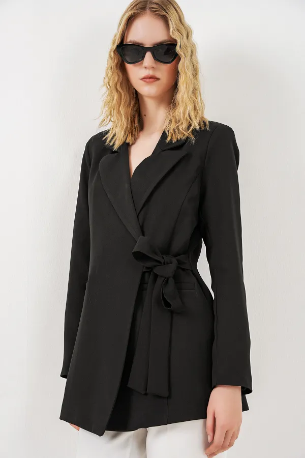 Women's Side-Tie Blazer Jacket 0750 - Black