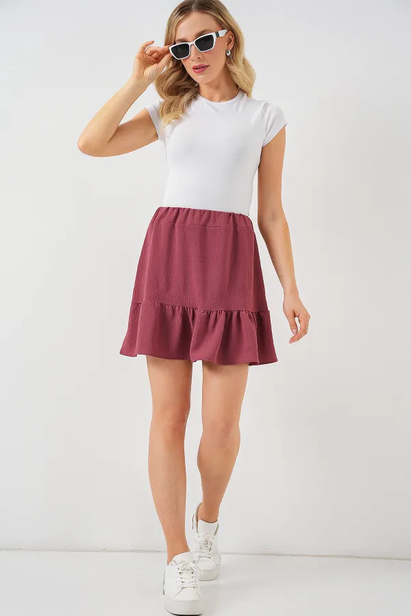 Kadın Ayrobin Mini Etek 8054 - Gül Kurusu