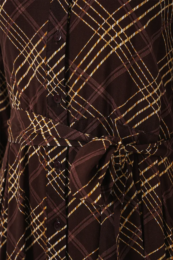 Kadın Boydan Düğmeli Uzun Tesettür Elbise 2588 - Kahverengi