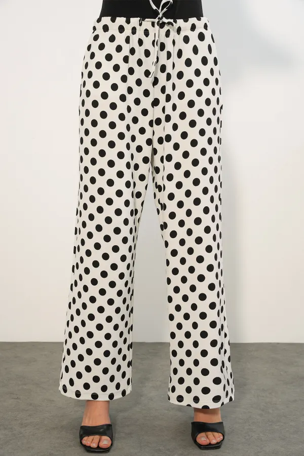 Women's Wide Leg Polka Dot Trousers 30116 - White