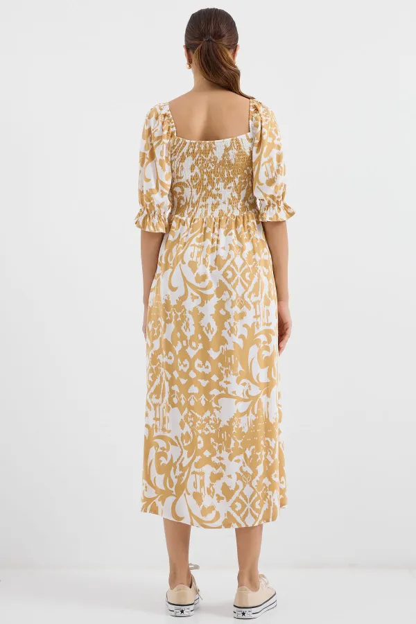 2512 Patterned Slit Dress - Yellow