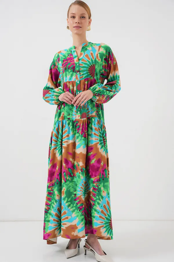 Robe hijab à motifs authentiques 2423 - Verte 9