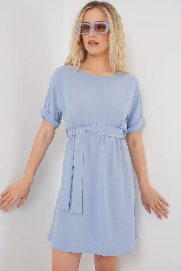 Women's Short Sleeve Mini Ayrobin Dress 2572 - Blue