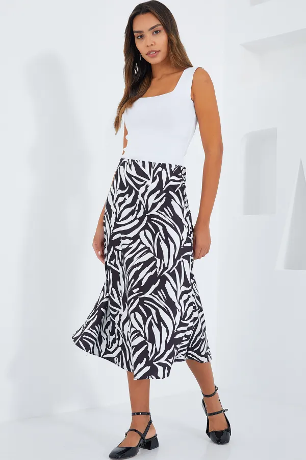 Jupe en satin à motifs noirs et blancs pour femme 15806