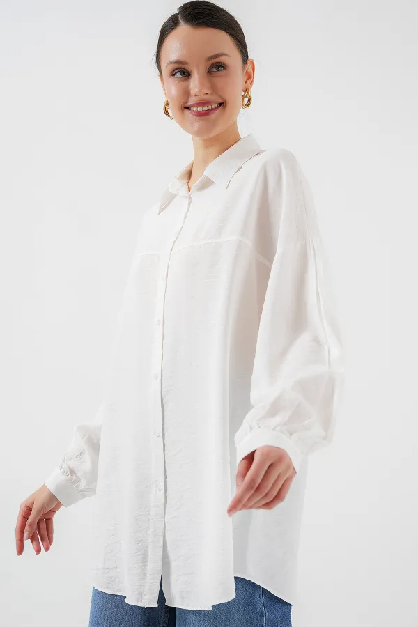 Kadın Uzun Oversize Gömlek 5965 - Beyaz
