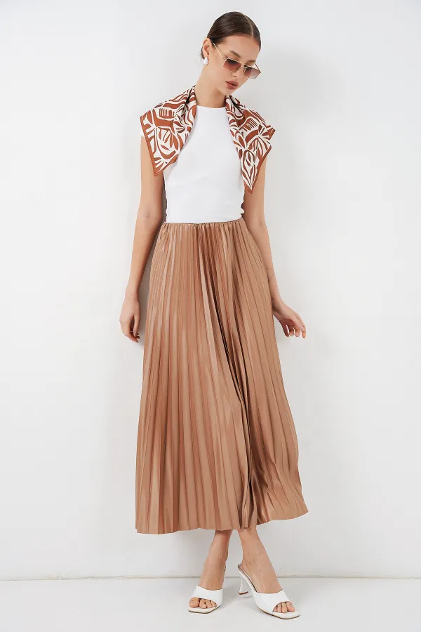 Jupe plissée aspect cuir 8009 - Camel
