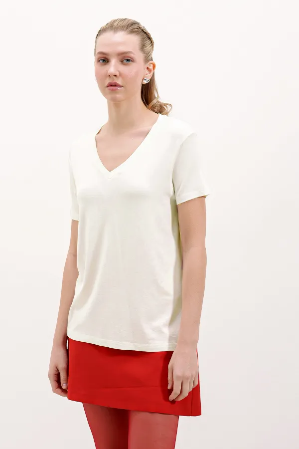 T-shirt oversize à col V 4315 - Blanc