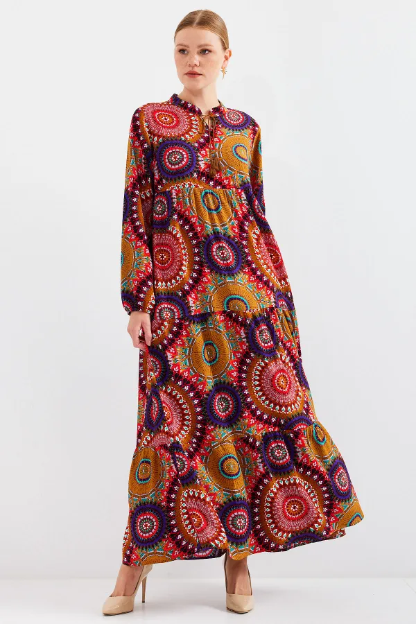 1627 Lace-Up Hijab Dress - A.Mustard