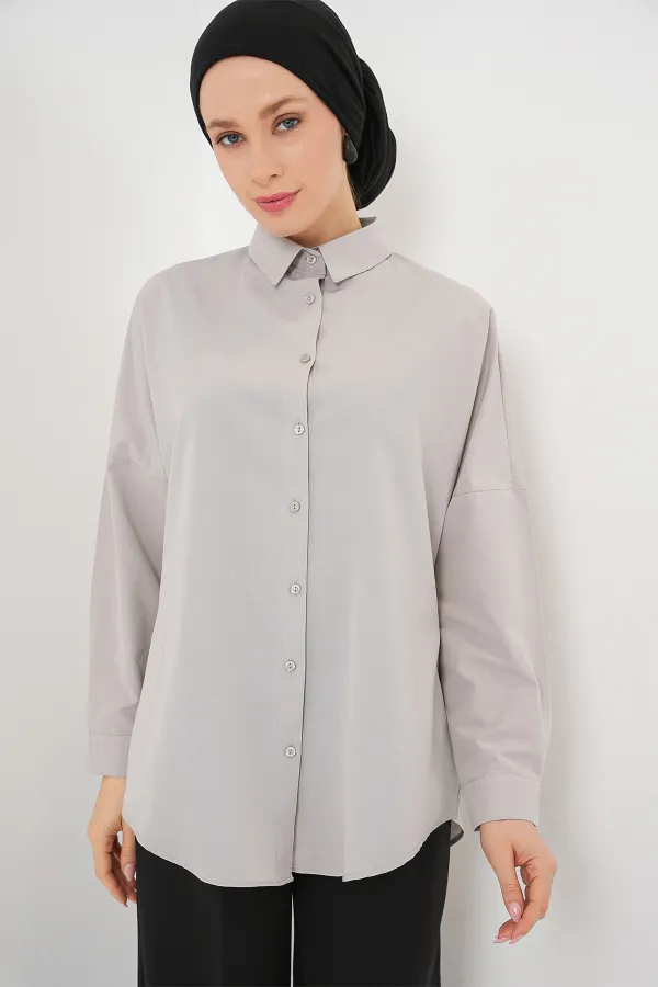 103901 Oversize Basic Hijab Shirt - Light Gray