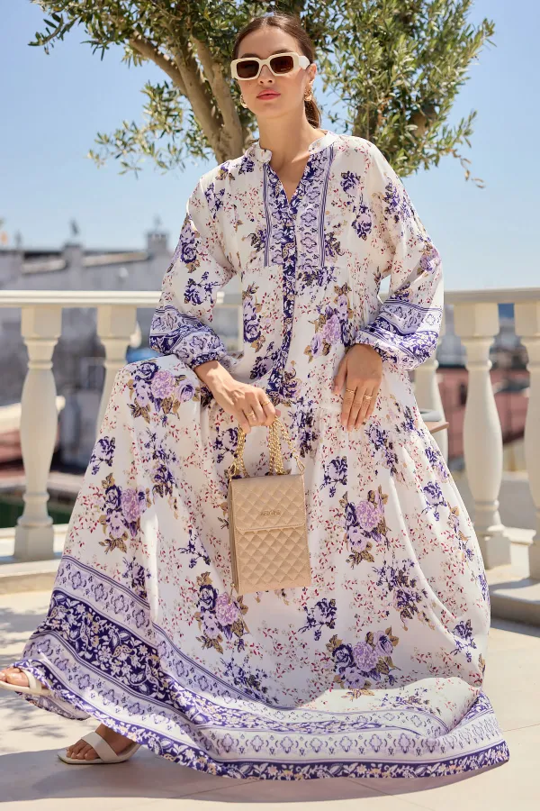 Robe hijab authentique à motifs 2423 - Violet