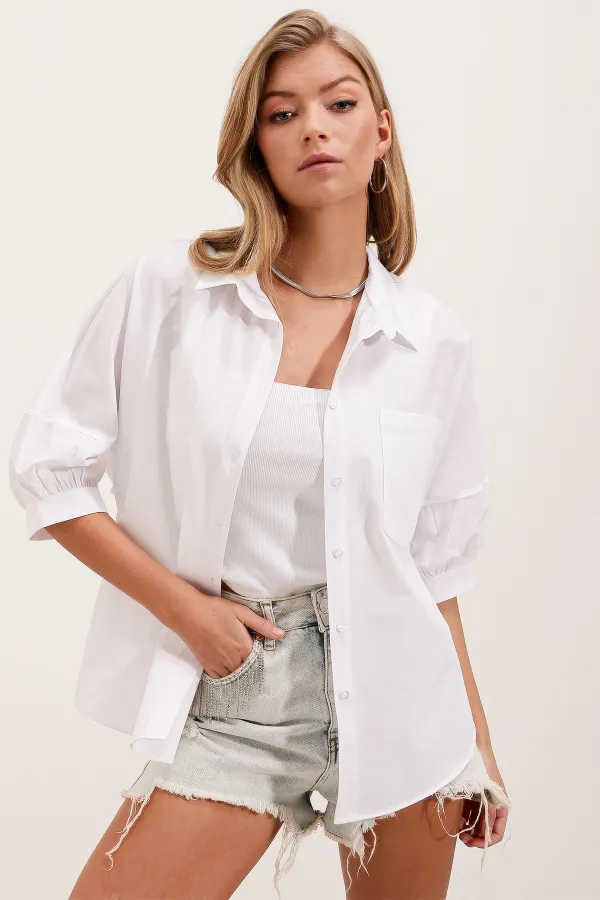 Chemise basique oversize à manches courtes 20213 - Blanche