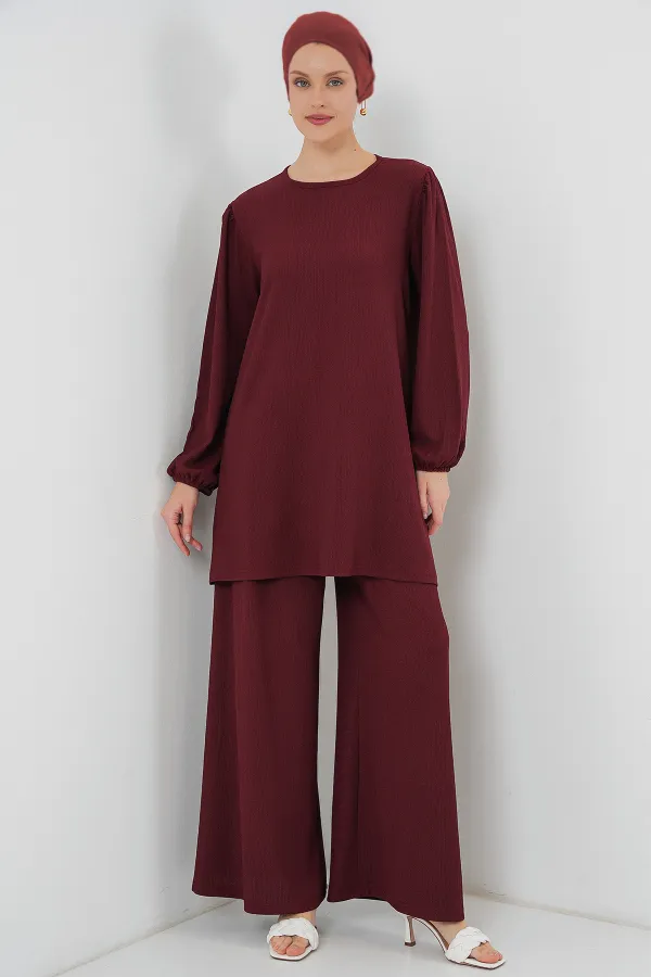 Ensemble tunique et pantalon pour femme 6663 - Rouge bordeaux