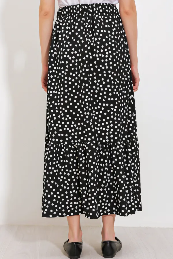 Women's Black and White Polka Dot Long Knitted Skirt 1886