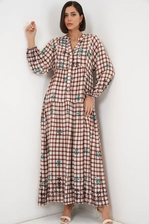 Robe longue hijab à motifs pour femme 2585 - A.Taba