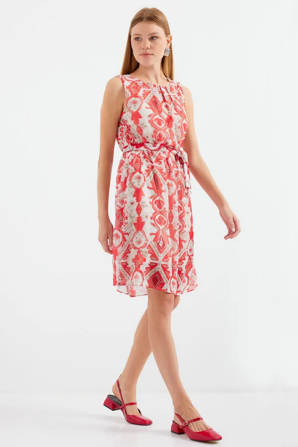 Robe en mousseline à manches zéro et à motifs 2501 - Rouge