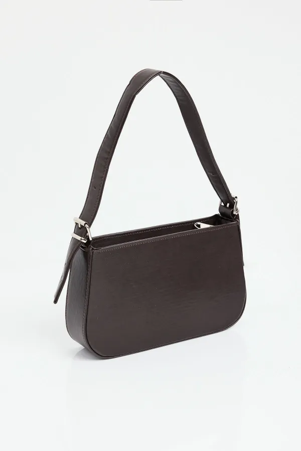 010172 Plain Baguette Shoulder Bag - Brown