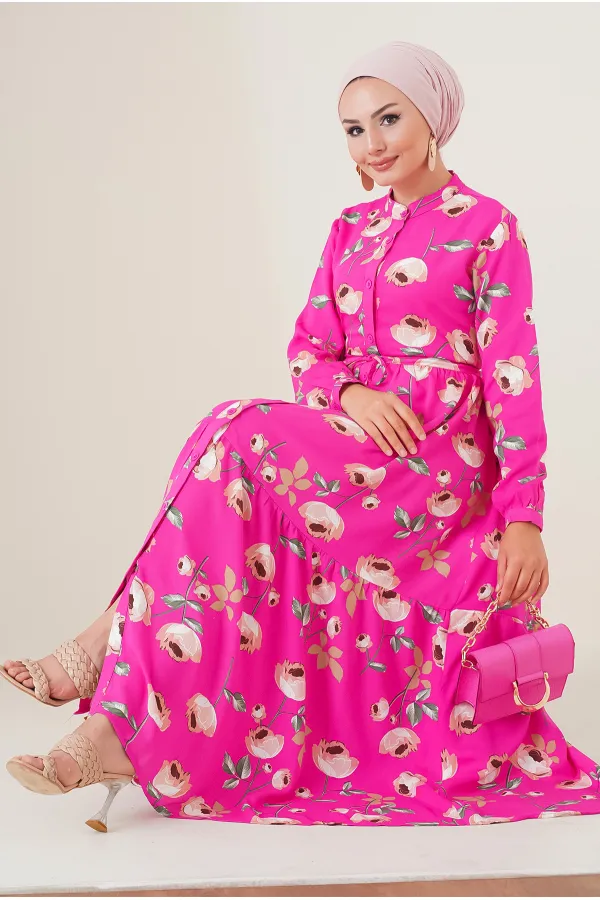 Robe hijab à col juge 2144 - A.Fuchsia