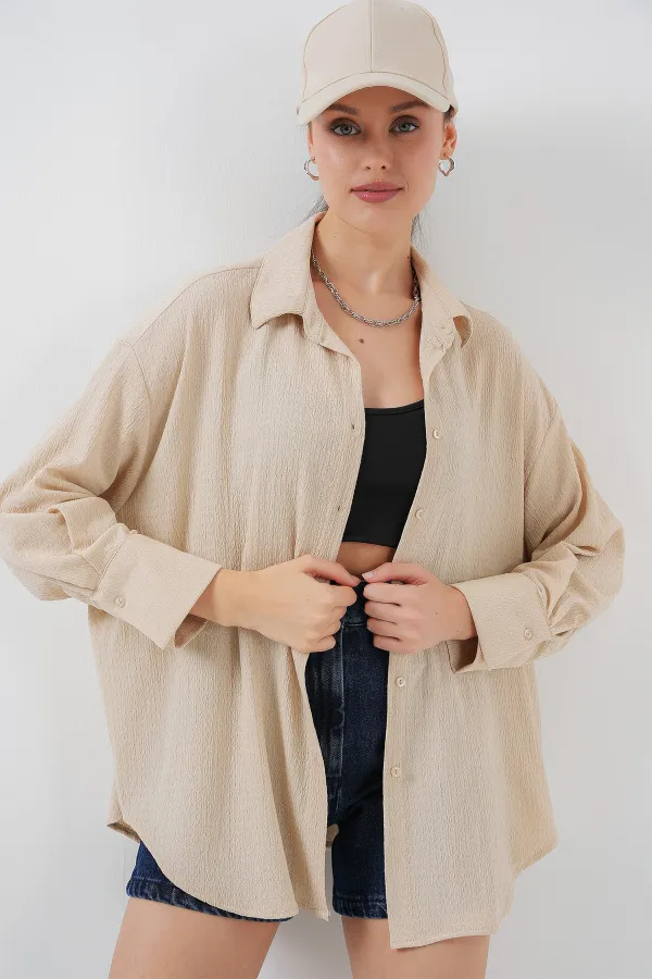 Chemise oversize en maille pour femme 20264 - Beige