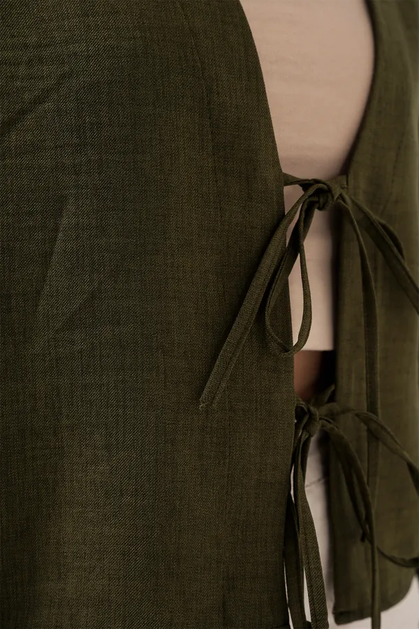 Tie-Front Linen Kimono 960 - Khaki