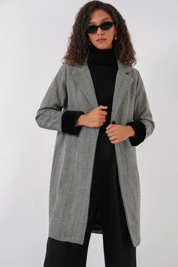 Manteau en cachemire à chevrons 9085 - Noir Manteau en cachemire à chevrons 9085 - Noir
