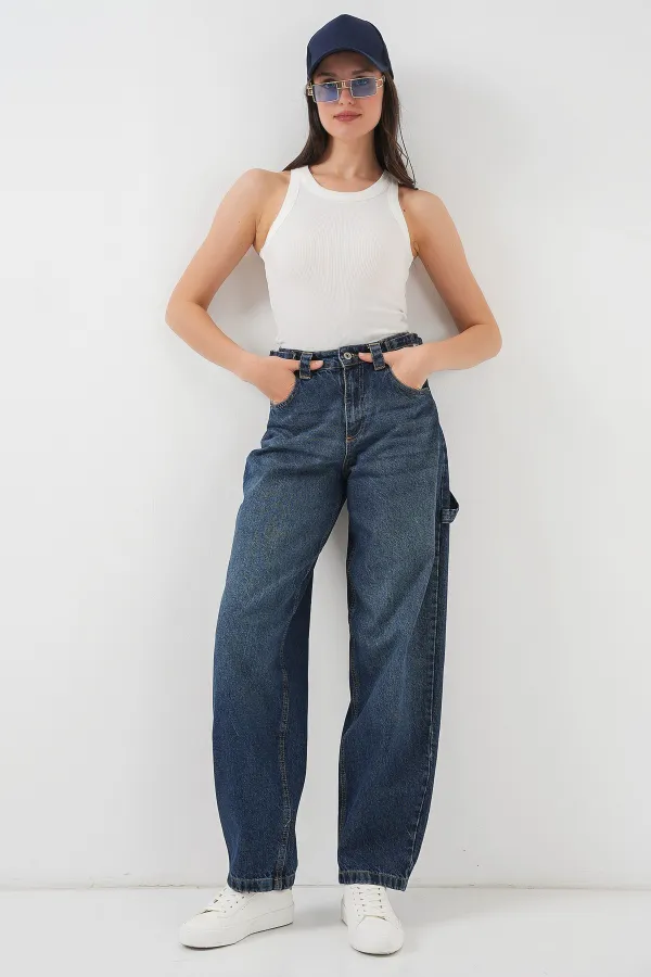 Women's High-Waisted Jeans 6701 - Navy Blue