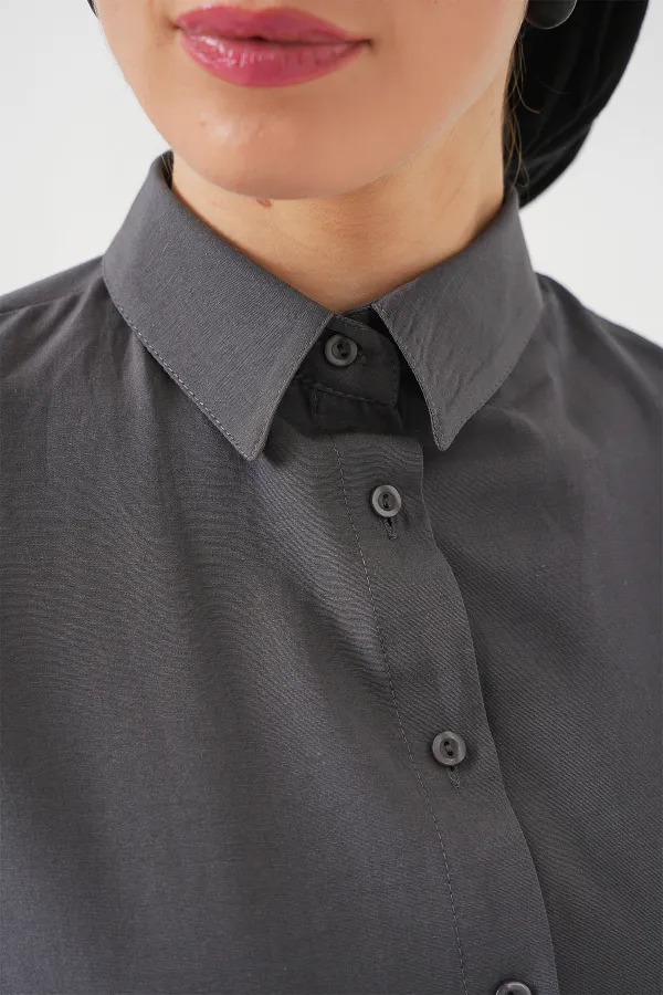 103901 Oversize Basic Tesettür Gömlek - Gri 103901 Oversize Basic Tesettür Gömlek - Gri