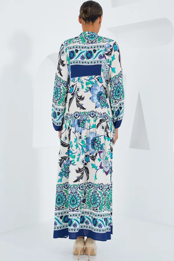 Robe hijab en viscose bleu marine et verte pour femme 2423