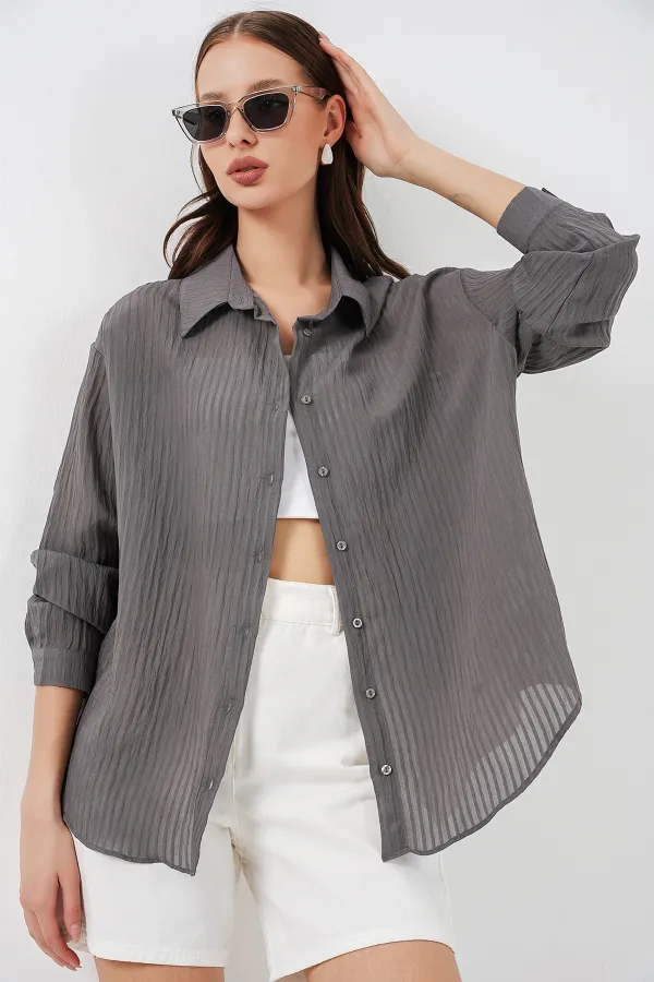 Women's Long Oversize Shirt 20320 - Anthracite