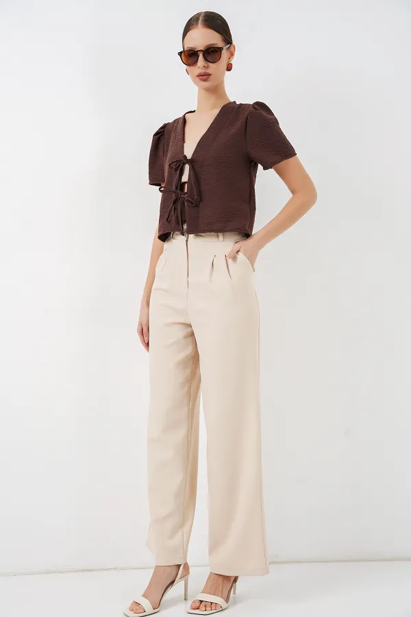 Chemisier court à manches courtes pour femme 958 - Marron