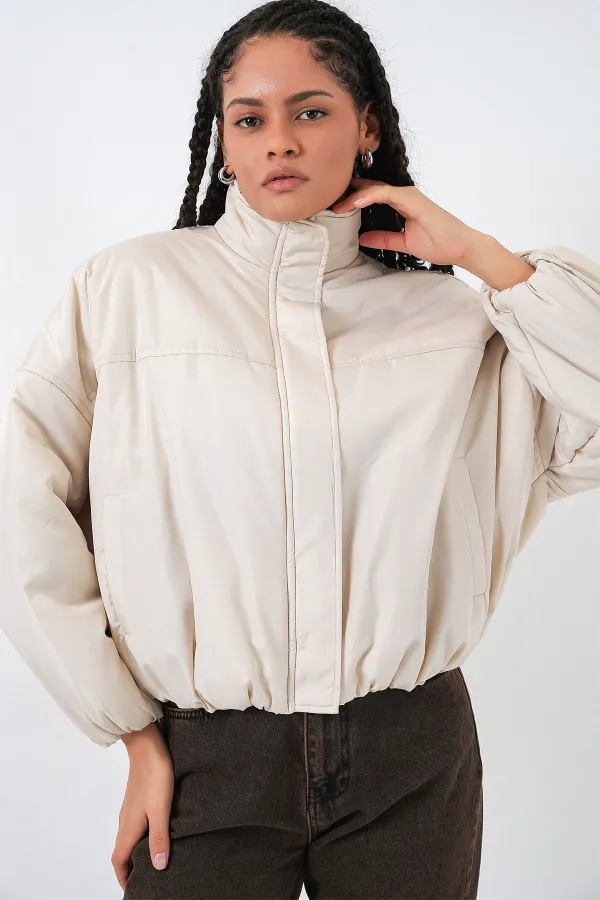 Kadın Oversize Bomber Şişme Mont 5124 - Ekru