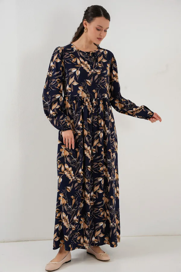 1947 Desenli Uzun Elbise - M. Lacivert