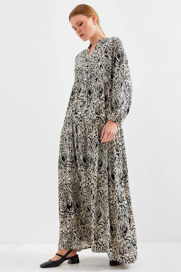 Robe hijab en viscose noire à motifs pour femme 2423