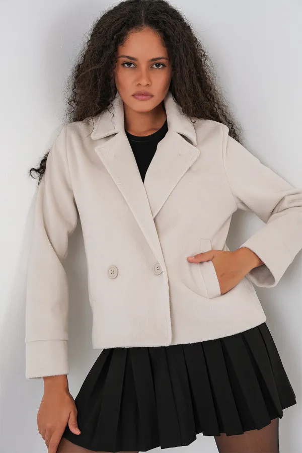 Kadın Kaşe Ceket 0725 - Ekru