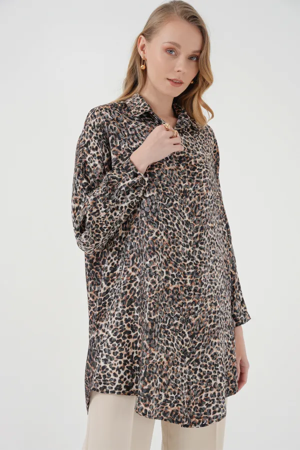 5944 Patterned Long Shirt Tunic - C. Brown