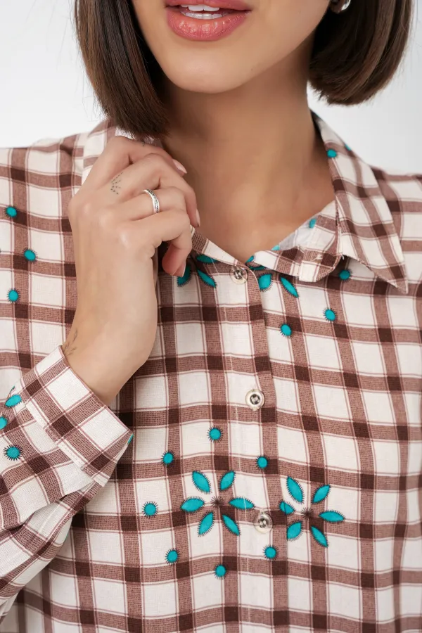 Chemise oversize à motifs pour femme en viscose 20371 - Marron