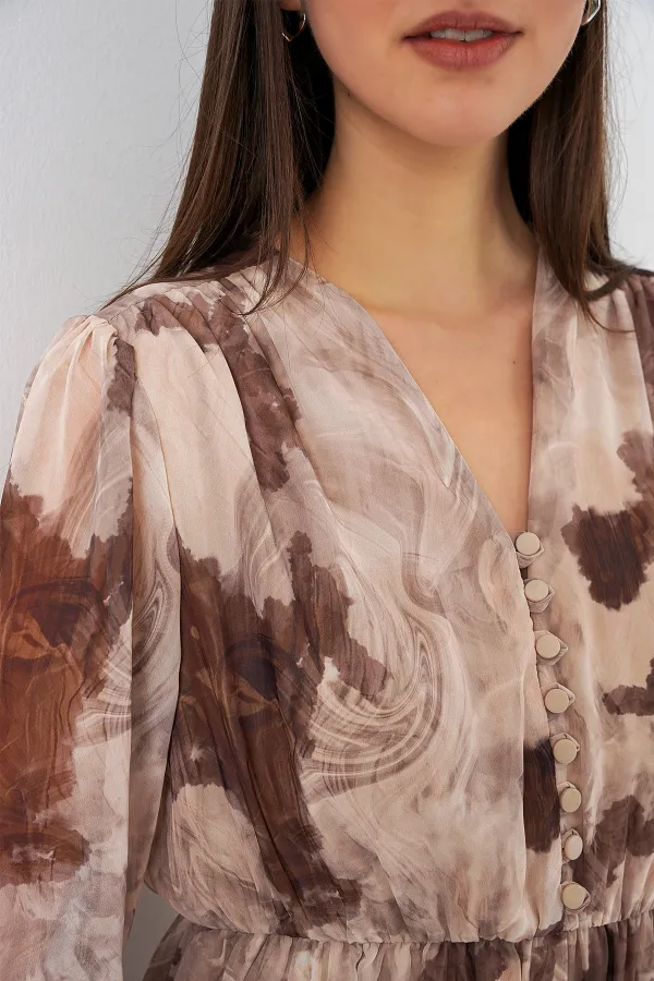 Robe en mousseline à motifs 2137 - Beige foncé