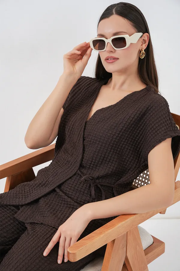 Kadın Örme İkili Takım 30064 - Kahverengi