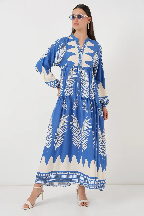 Robe hijab à motifs authentiques 2423 - H. Indigo