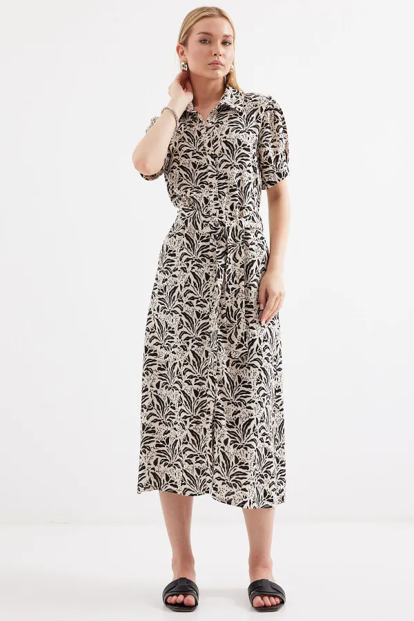 Robe courte en viscose à manches courtes 2213 - Noir