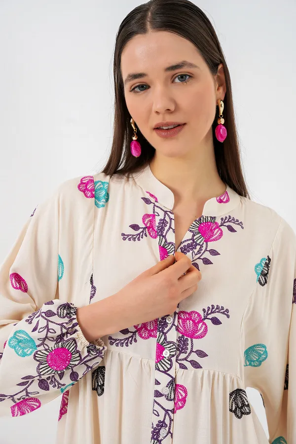 Robe longue hijab à motifs pour femme 2585 - C. Fuchsia
