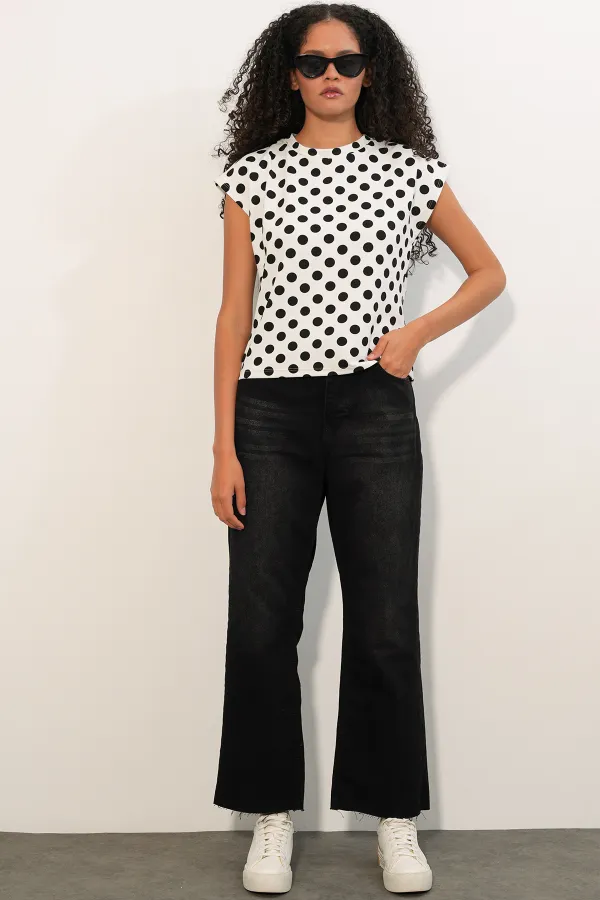 Women's Short-Sleeve Polka Dot Blouse 40009 - White