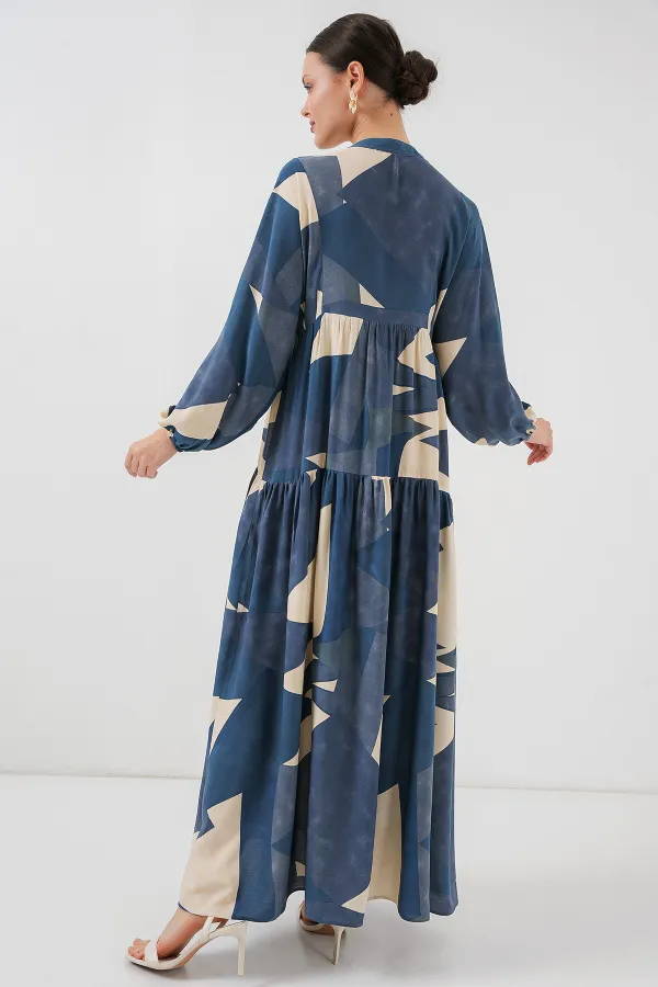 Robe hijab à motifs authentiques 2423 - K. Indigo