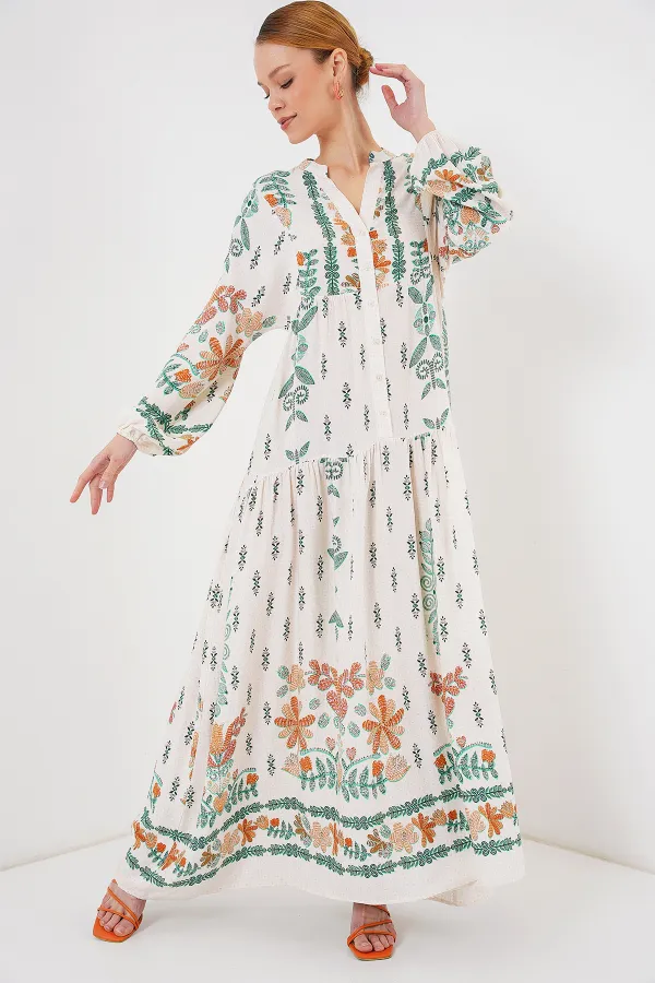 Robe hijab à motifs authentiques 2423 - Verte 10