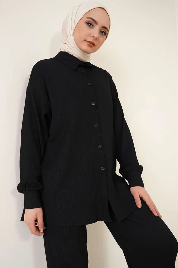 Ensemble deux pièces hijab tricoté T5858 - Noir