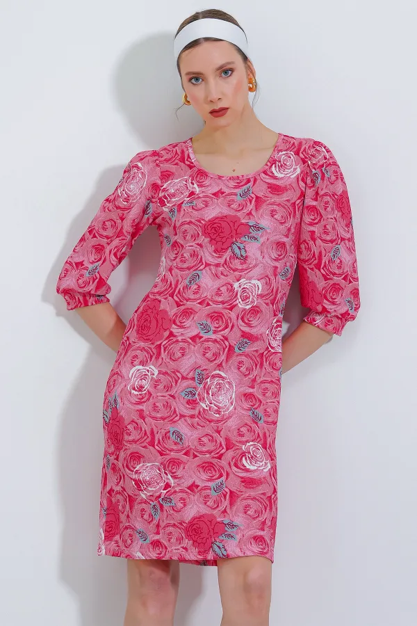Robe midi pour femme à motif grenade et rose 2477