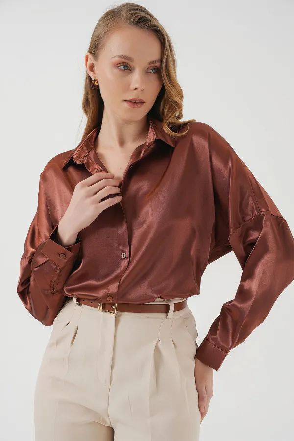 Chemise satinée oversize 3985 - Beige