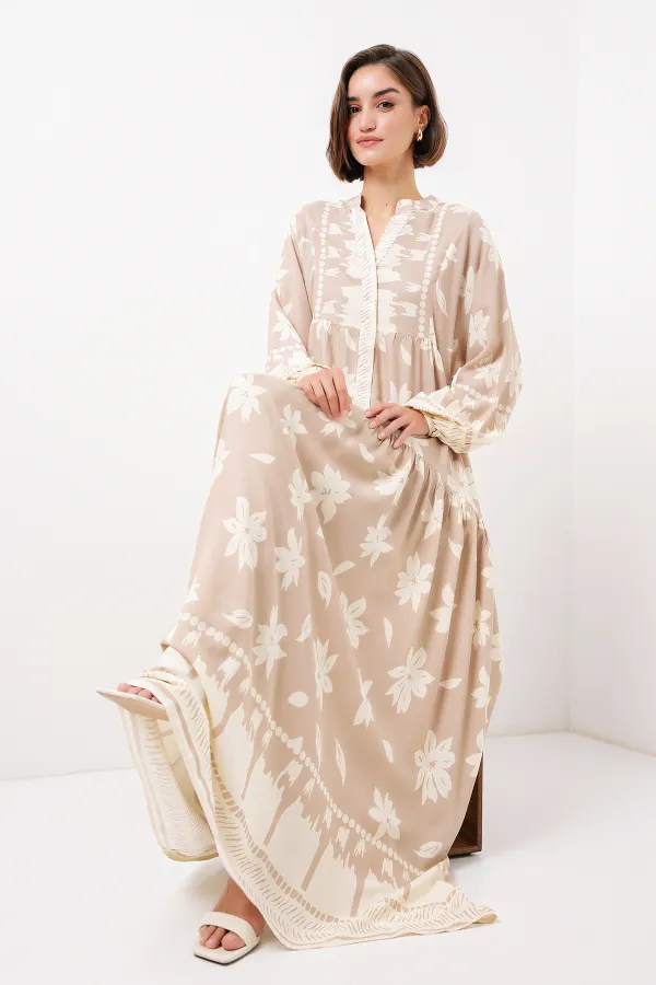 Robe hijab à motifs authentiques 2423 - Vison