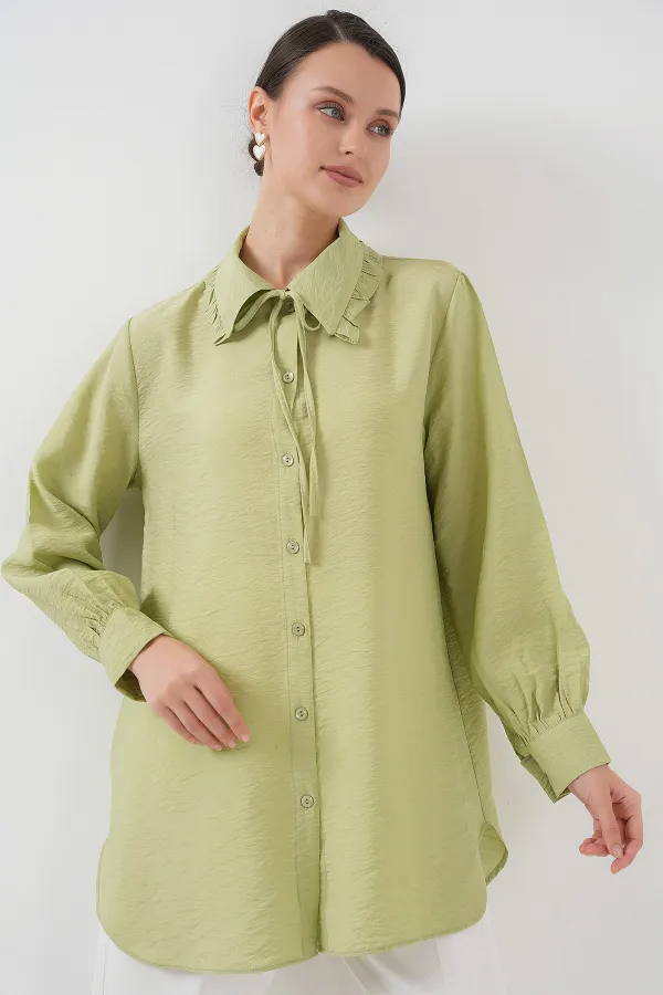 Fırfırlı Uzun Gömlek Tunik 5952 - Çağla